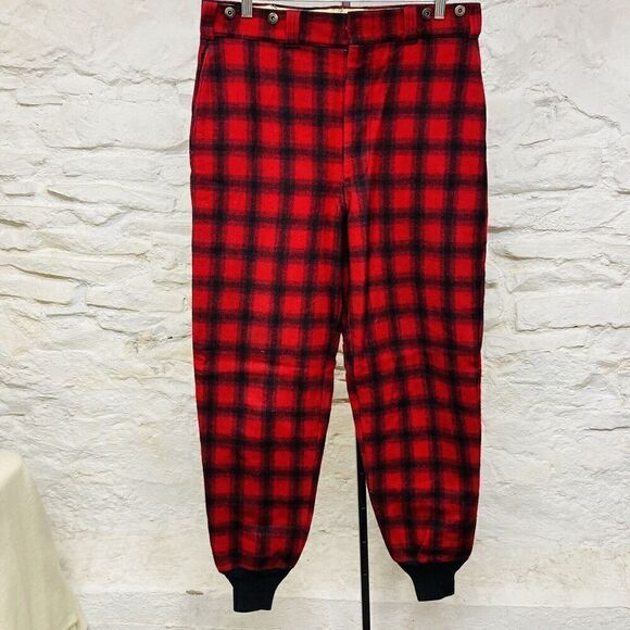 Vtg 50s 60s Woolrich Red Black Buffalo Plaid Quilted Lined Wool Hunting Pants - Picture 1 of 9